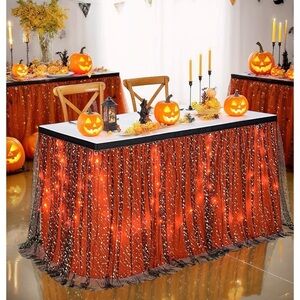 Halloween Table Skirt Black Orange Tulle 14ft Party Decor NEW